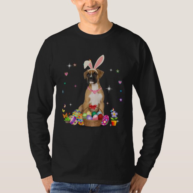 Cute Boxer Dog Easter Day Bunny Eggs Easter Costum T Shirt (Framsida)