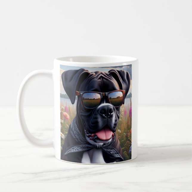 Cute Boxer Dog with Shades Kaffemugg (Vänster)