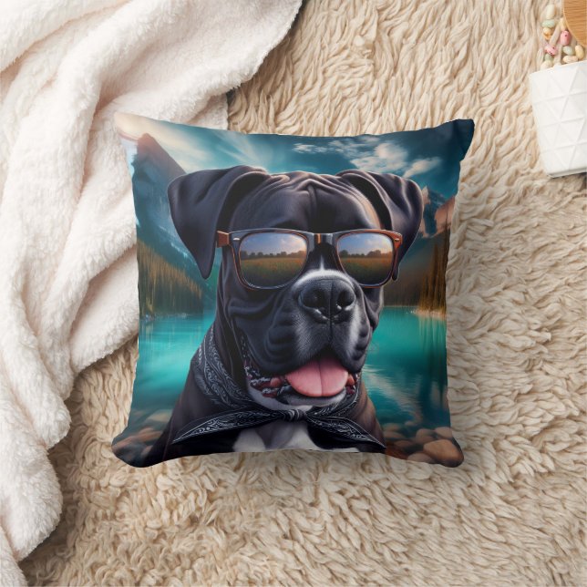 Cute Boxer Dog with Shades Kudde (Filt)