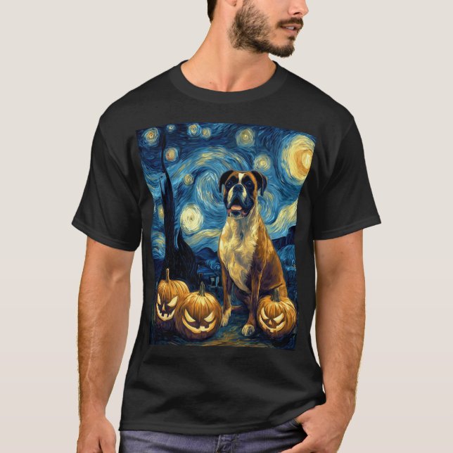 Cute Boxer Halloween Jack O Lantern Pumpkin Face S T Shirt (Framsida)