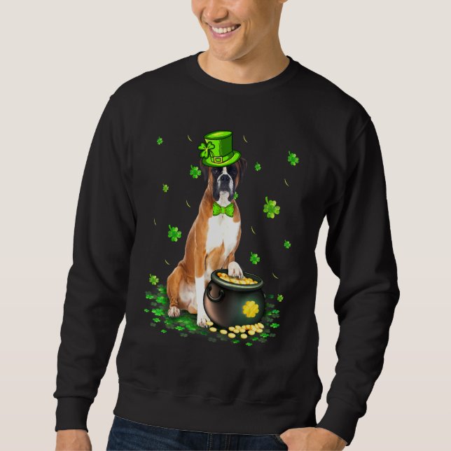 Cute Boxer Hund älskare St patricks day Shamrock Lång Ärmad Tröja (Framsida)