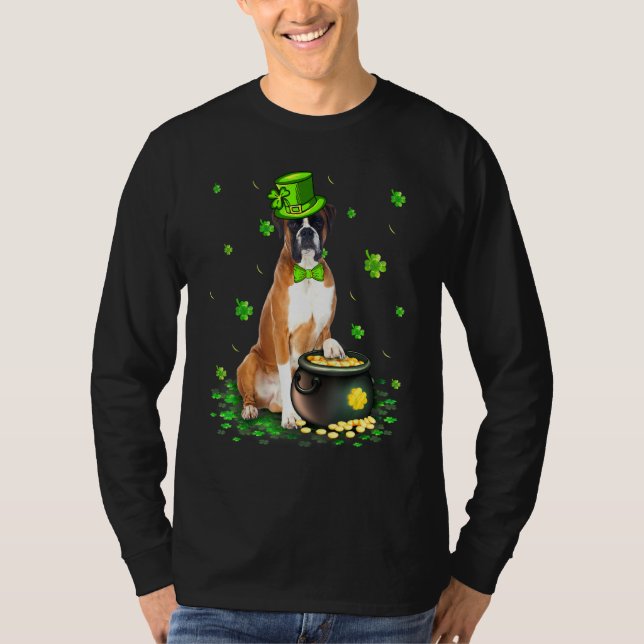 Cute Boxer Hund älskare St patricks day Shamrock T Shirt (Framsida)