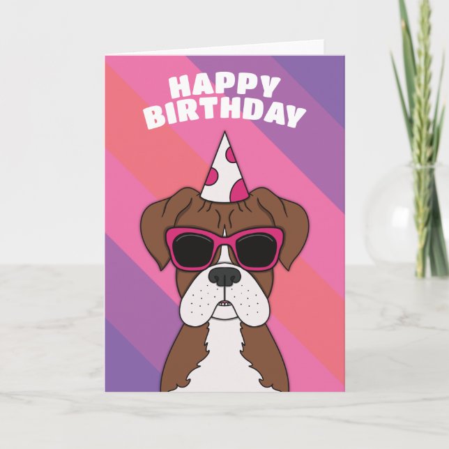 Cute Boxer Hund Birday Card Kort (Framsida)
