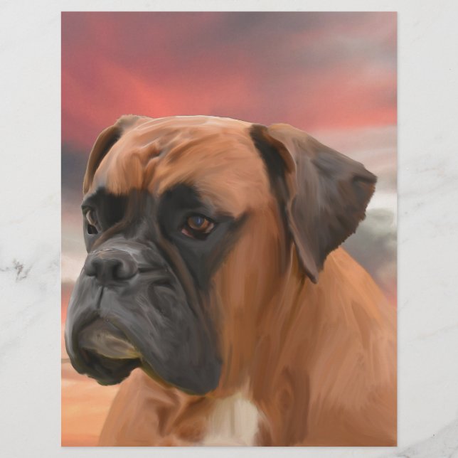 Cute Boxer Hund Färg Oljemålning Art. (Framsida)