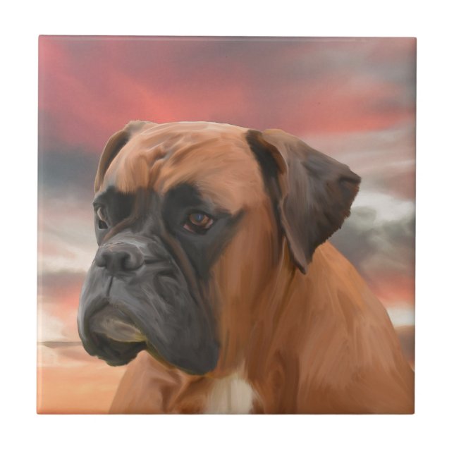Cute Boxer Hund Färg Oljemålning Art. Kakelplatta (Framsidan)