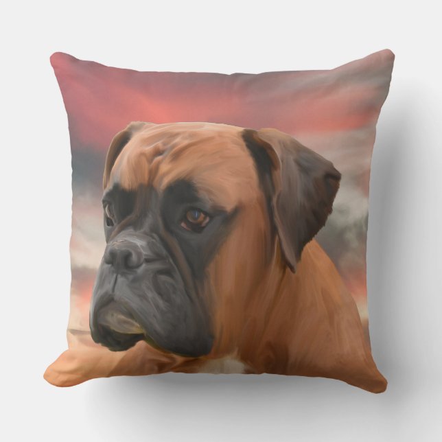 Cute Boxer Hund Färg Oljemålning Art. Kudde (Framsida)