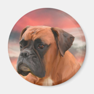 Cute Boxer Hund Färg Oljemålning Art. Magnet