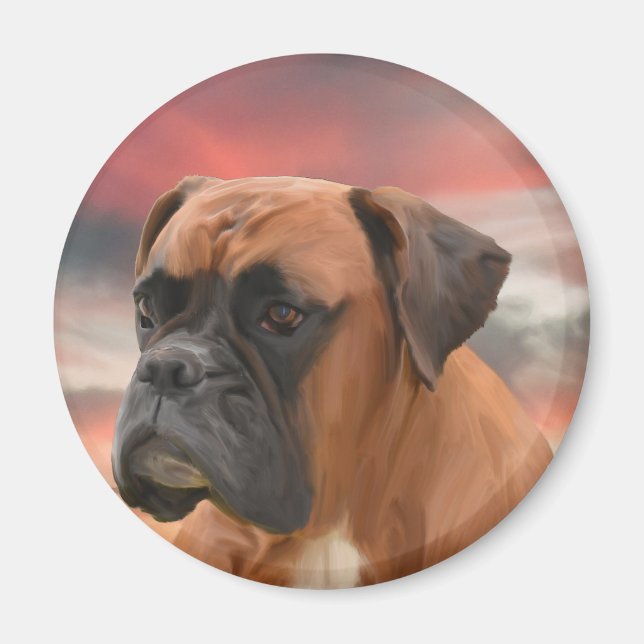 Cute Boxer Hund Färg Oljemålning Art. Magnet (Framsidan)