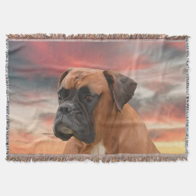 Cute Boxer Hund Färg Oljemålning Art. Mysfilt (Framsidan)