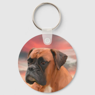 Cute Boxer Hund Färg Oljemålning Art. Nyckelring