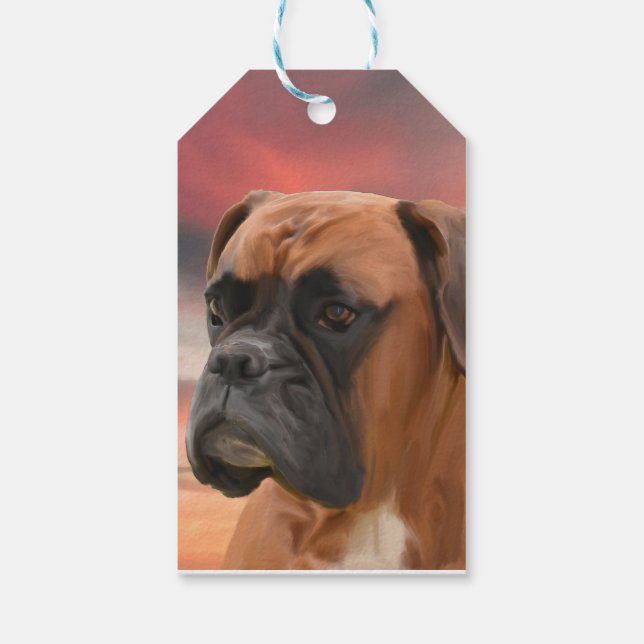 Cute Boxer Hund Färg Oljemålning Art. Presentetikett (Baksidan)