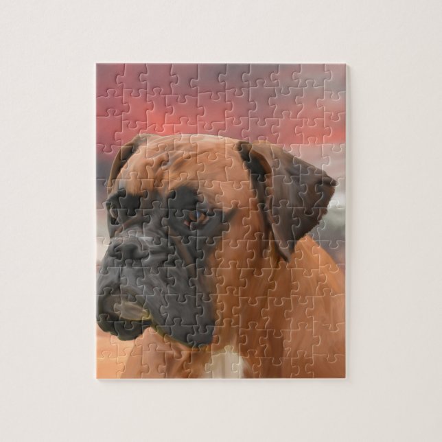 Cute Boxer Hund Färg Oljemålning Art. Pussel (Vertikal)
