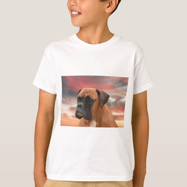 Cute Boxer Hund Färg Oljemålning Art. T-shirt (Framsida)