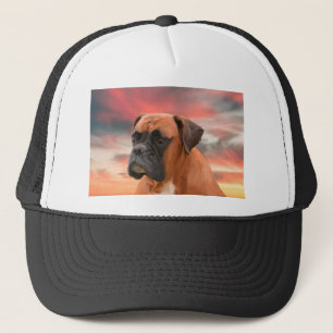 Cute Boxer Hund Färg Oljemålning Art. Truckerkeps