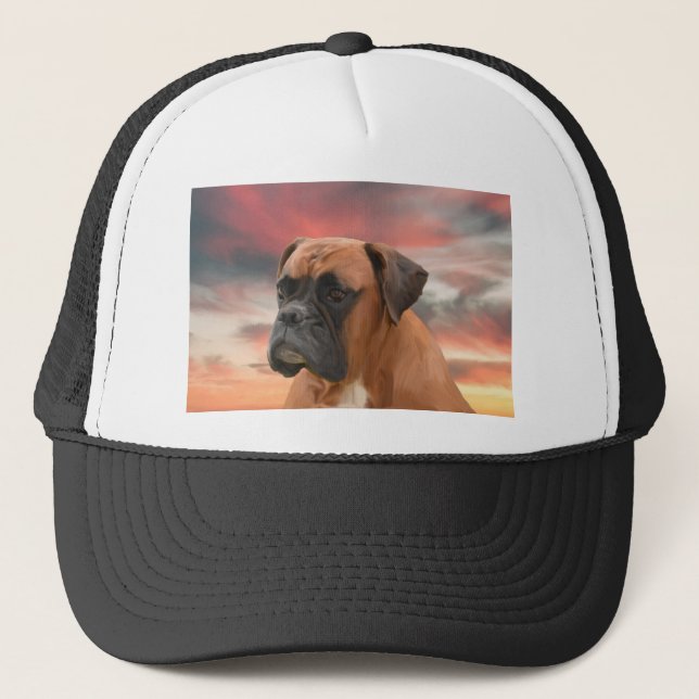 Cute Boxer Hund Färg Oljemålning Art. Truckerkeps (Framsida)