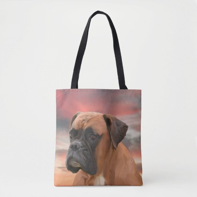 Cute Boxer Hund Färg Oljemålning Art. Tygkasse (Framsida)