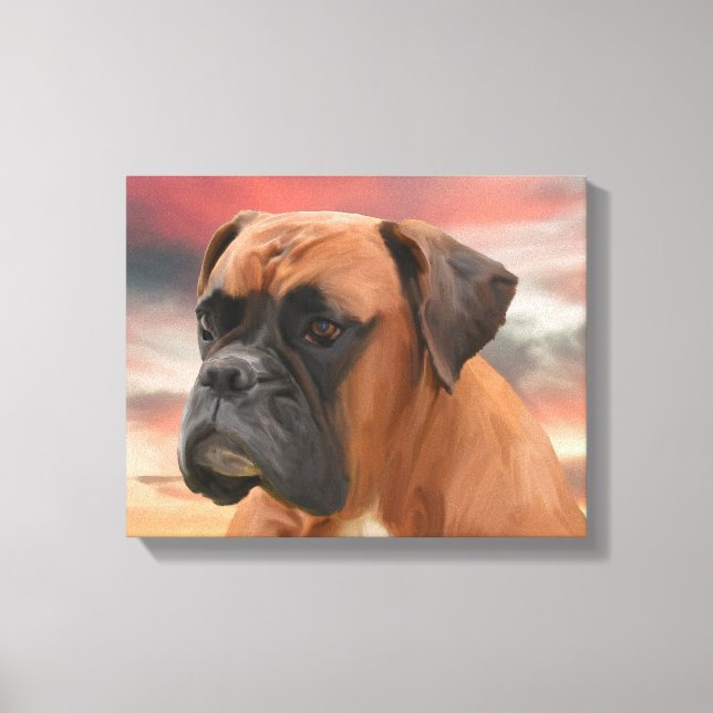 Cute Boxer Hund Färg Oljemålning Wall Art Canvastryck (Framsida)