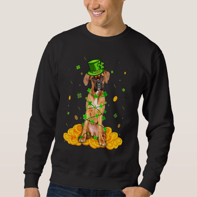 Cute Boxer Hund Irish Shamrock Lång Ärmad Tröja (Framsida)