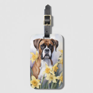 Cute Boxer-Hund med Gult Daffodils Vattenfärg Bagagebricka