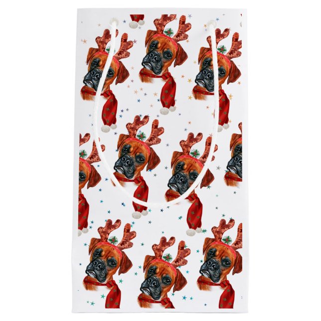 Cute Boxer Hund med Reindeer Antlers jul (Framsidan)