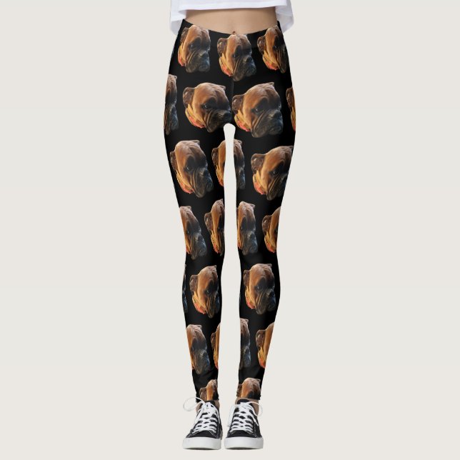 Cute Boxer Hund Photo Black Mode Womens Leggings (Framsida)