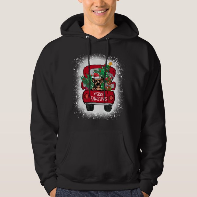 Cute Boxer Hund Red Lastbil God jul blekt Hoodie (Framsida)