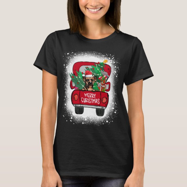 Cute Boxer Hund Red Lastbil God jul blekt T Shirt (Framsida)