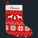 Cute Boxer Hund Silhouettes Helgdag Mönster Julaft Liten Julstrumpa<br><div class="desc">Boxer Älskare's julklapp. Röd och vit julgodis i stil mönster med naturligt öron Boxer-hund silhouettes. Anpassa den här söta helgdag med ditt namn eller din hund namn. En festive Nordic sweater stil-strumpor för att hänga på din kamratstrå. Alla vill delta i säsong-festligheterna, och våra vänner i hund är inget undantag....</div>