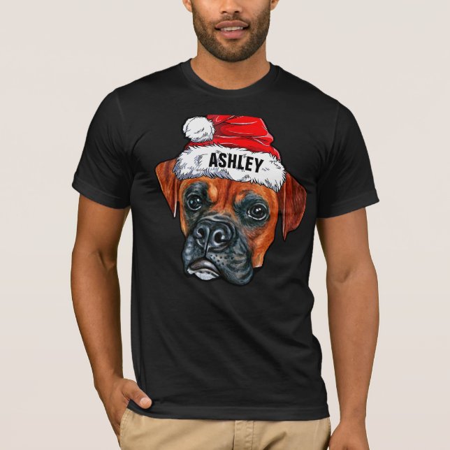 Cute Boxer jul - stor Hund T Shirt (Framsida)