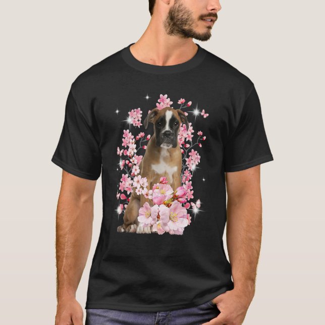 Cute Boxer Mom Flower Happy Mother s Day Love Dog T Shirt (Framsida)
