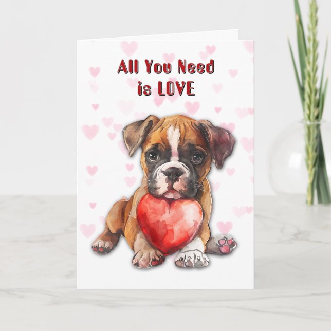 Cute Boxer Puppy Hund allt du behöver Valentine Helgkort (Framsida)