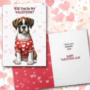 Cute Boxer Puppy i Sweater Valentine Helgkort