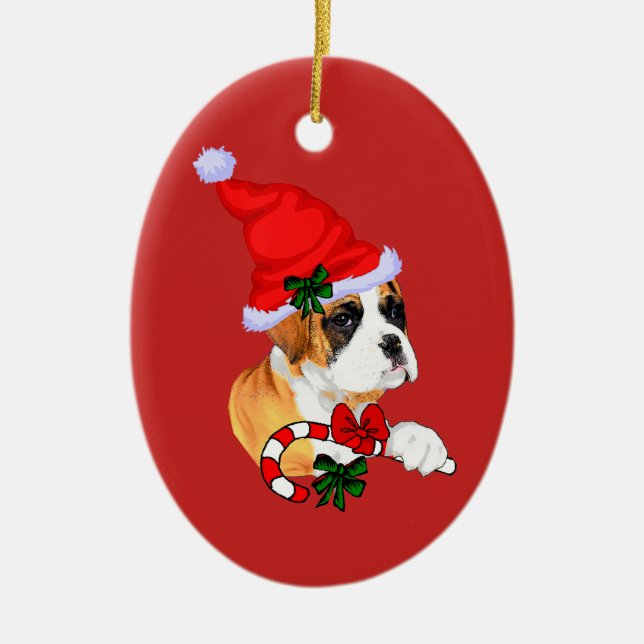 Cute Boxer Puppy-jul Julgransprydnad Keramik (Framsidan)