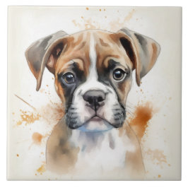 Cute Boxer Puppy Watercolor Kakelplatta