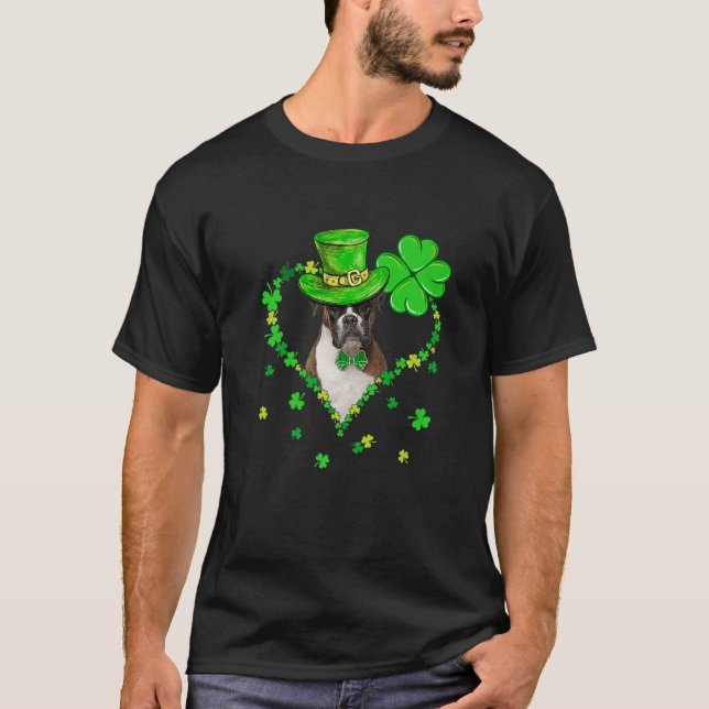 Cute Boxer Saint patrick's day Hundar Pappa Mamma T Shirt (Framsida)