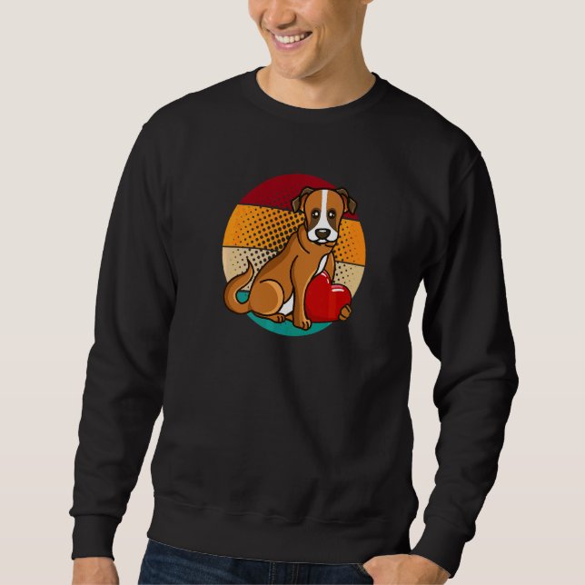 Cute Boxer Valentines day Heart Retro Sunset Lång Ärmad Tröja (Framsida)