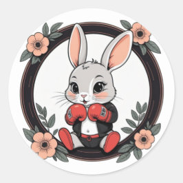 Cute Boxing Bunny med blommor Runt Klistermärke