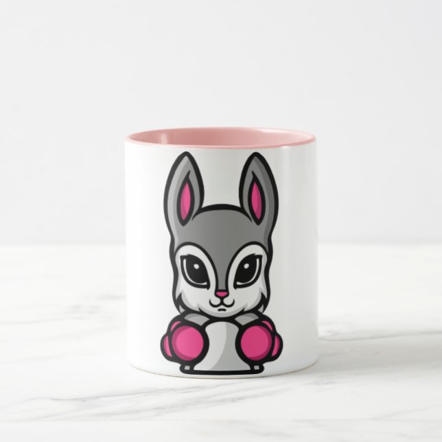 Cute Boxing Rabbit Tecknad Coffee Mugg (Center)