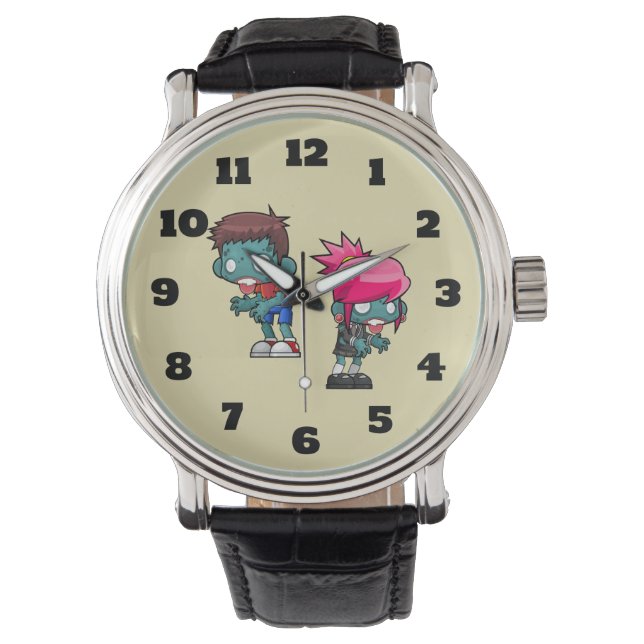 Cute Boy and Girl Zombie Illustration Armbandsur (Framsida)