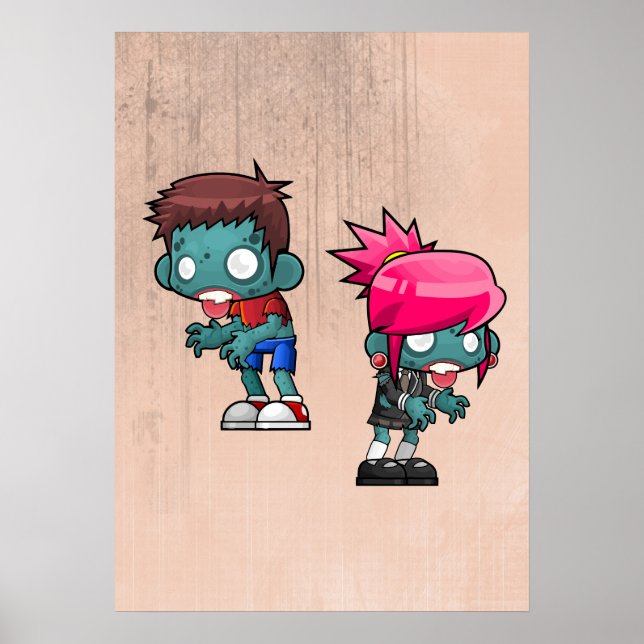 Cute Boy and Girl Zombie Illustration Poster (Framsidan)