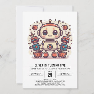 Cute Boy Anpassningsbar Robot Birthday Inbjudningar