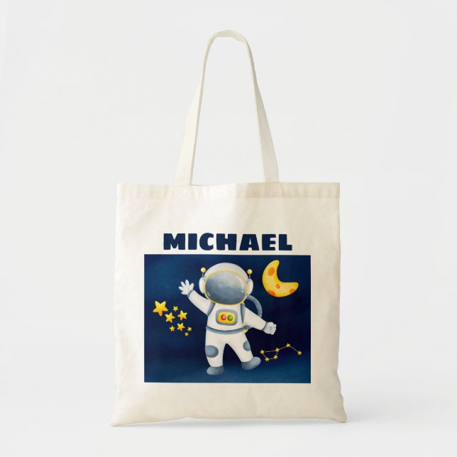 Cute Boy Astronaut i Space Tote Bag Tygkasse (Framsidan)
