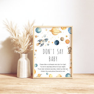 Cute Boy Astronaut Space Säg inte Baby Game Poster