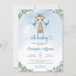 Cute boy baby giraffe eucalyptus babydusch inbjudningar