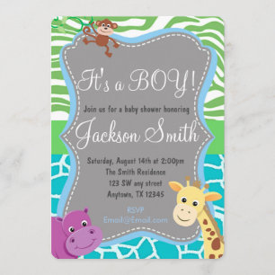 Cute Boy Baby Shower Zoo Animal Inbjudning Inbjudningar