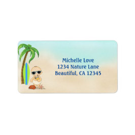 Cute Boy Beach Baby och Surfboard Tropical Adress Adressetikett