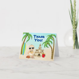 Cute Boy Beach Baby Sandcastle och Surfboard Tack Kort