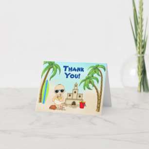 Cute Boy Beach Baby Sandcastle och Surfboard Tack Kort