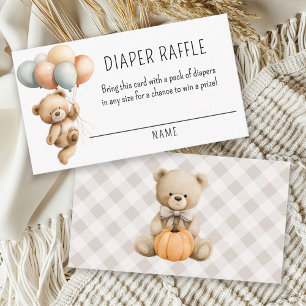Cute Boy Bear med ballonger Diaper Raffle Tilläggskort