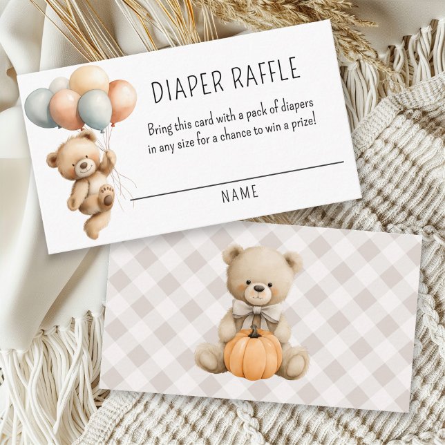 Cute Boy Bear med ballonger Diaper Raffle Tilläggskort (Skapare uppladdad)